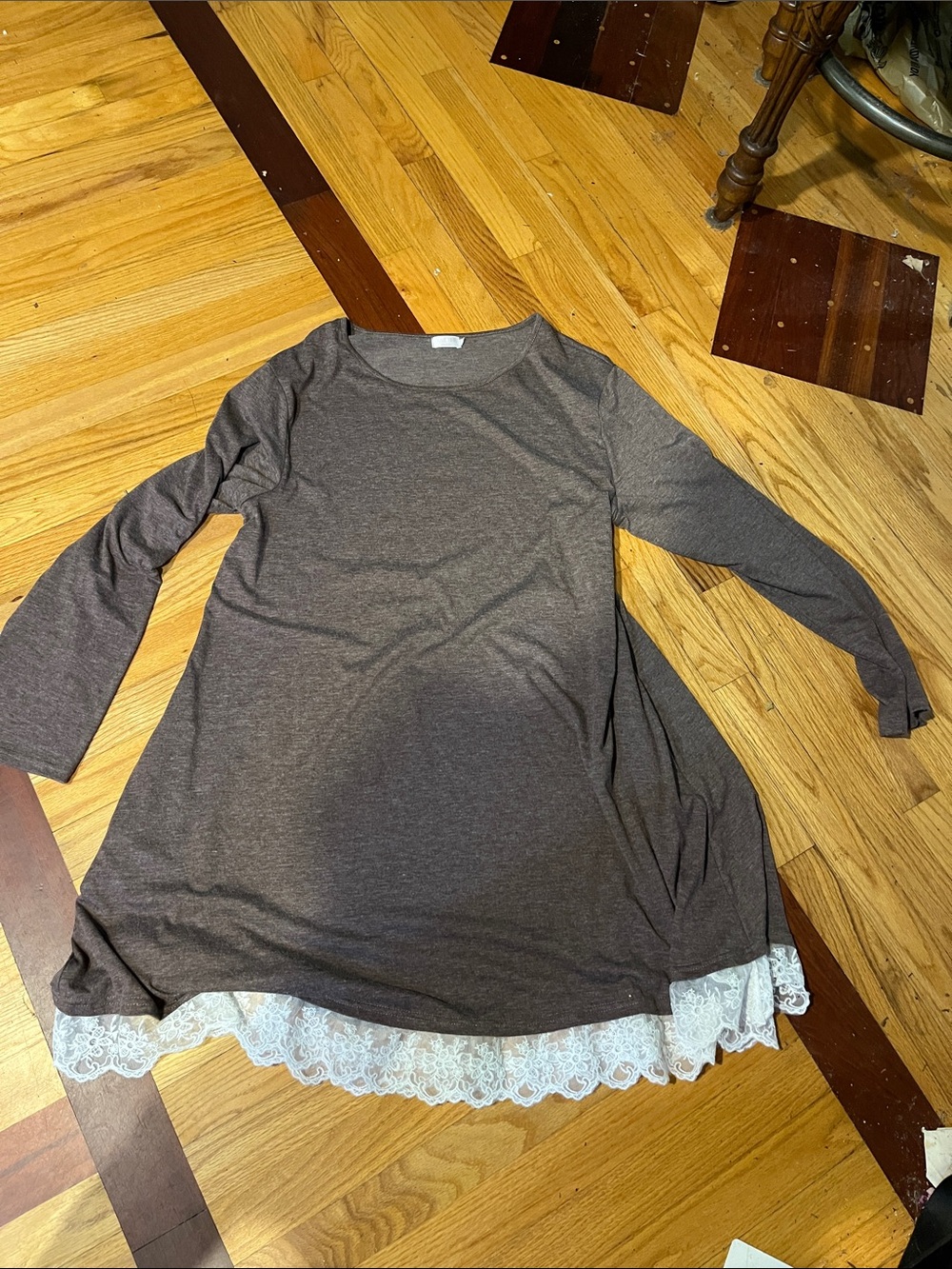 Alife Brown Long Sleeve Tunic with White Lace Hem